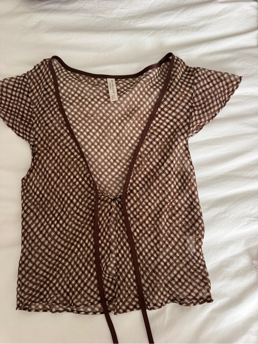 BEC + BRIDGE Gingham Tie-Front Mesh Top 2